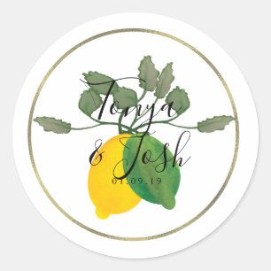 Sticker Rond Aquarelle Mariage citron citron