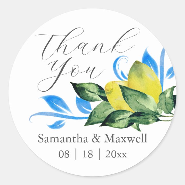 Sticker Rond Aquarelle Mariage citron Favoriser (Devant)