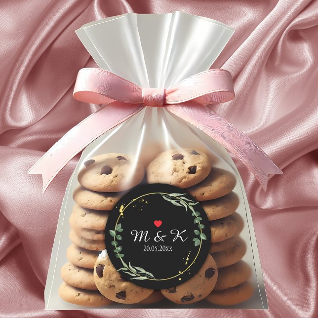 Sticker Rond Aquarelle Mariage de verdure (Watercolor Greenery Wedding Classic Round Sticker in black)