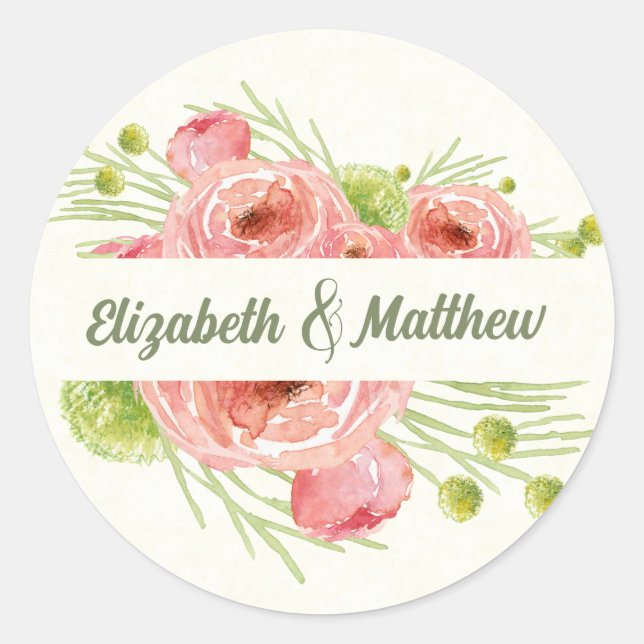 Sticker Rond Aquarelle Mariage Floral Merci (Devant)
