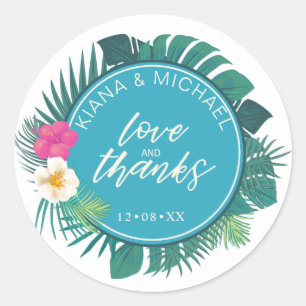 Sticker Rond Aquarelle Mariage tropical Favoriser ID Turquoise5