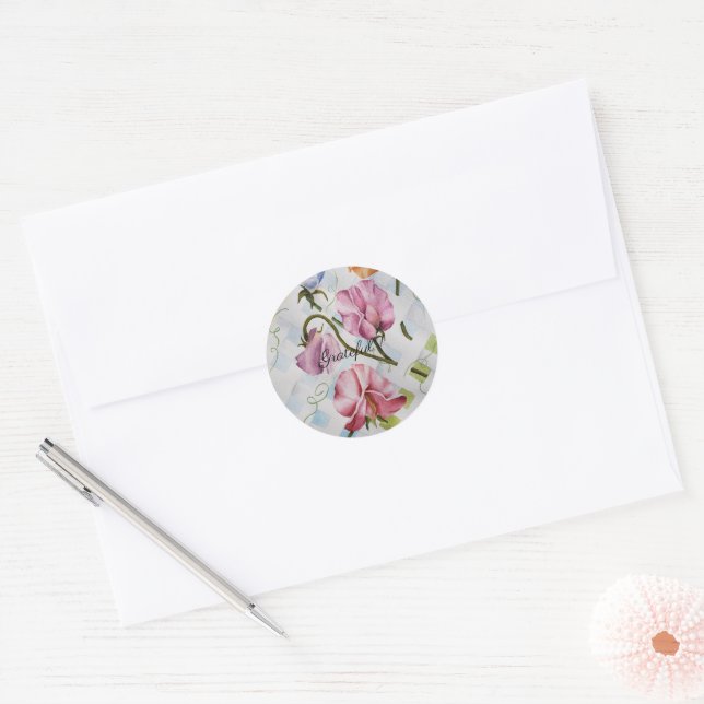 Sticker Rond Aquarelle mauve et rose Floral (Enveloppe)