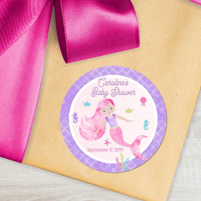 Sticker Rond Aquarelle mauve rose Baby shower Favoriser (Créateur téléchargé)