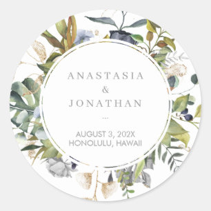 Sticker Rond Aquarelle Mélange Tropical