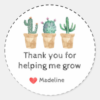 Sticker Rond Aquarelle Merci Cactus Pour M'Aider À Grandir