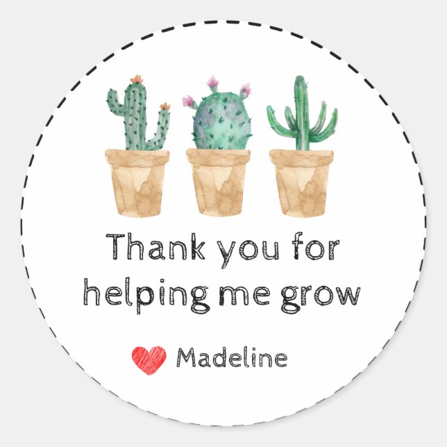 Sticker Rond Aquarelle Merci Cactus Pour M'Aider À Grandir (Devant)