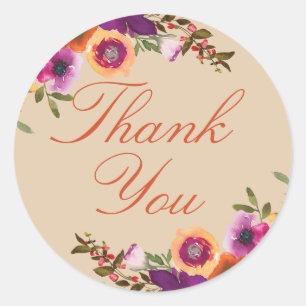 Sticker Rond Aquarelle Merci d'automne Floral