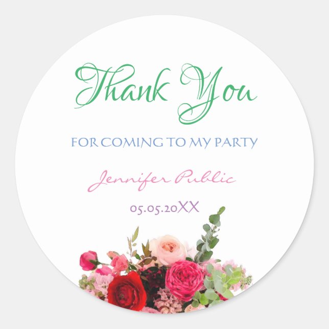 Sticker Rond Aquarelle Merci Floral Modèle (Devant)