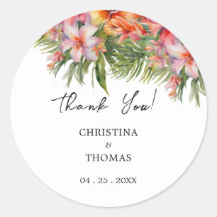 Sticker Rond Aquarelle Merci Mariage tropical