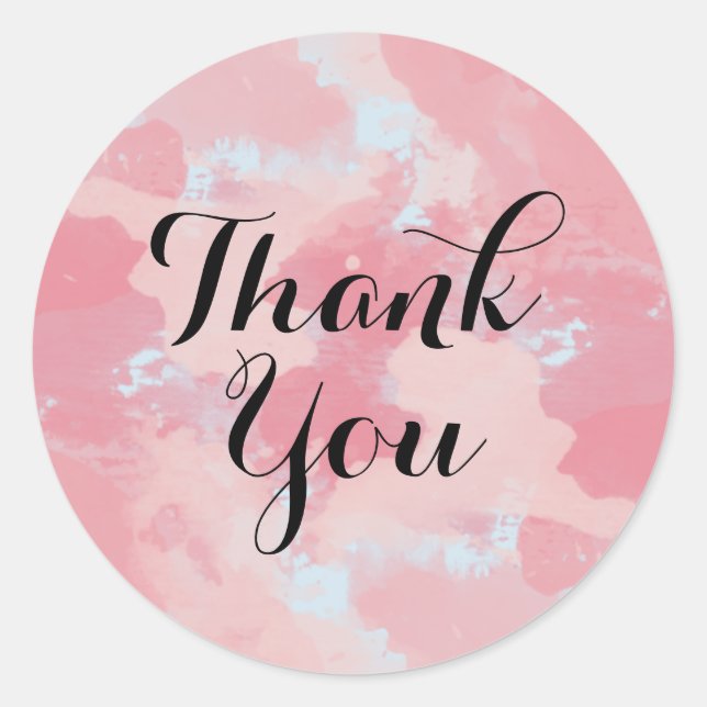 Sticker Rond Aquarelle Merci rose rose peint (Devant)
