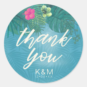 Sticker Rond Aquarelle Merci tropical ID Turquoise577