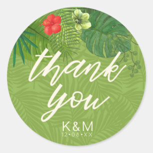 Sticker Rond Aquarelle Merci tropical Vert ID577