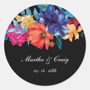 Sticker Rond Aquarelle mexicaine Fleur Mariage noir