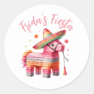 Sticker Rond Aquarelle mexicaine Piñata Sombrero Nom personnali
