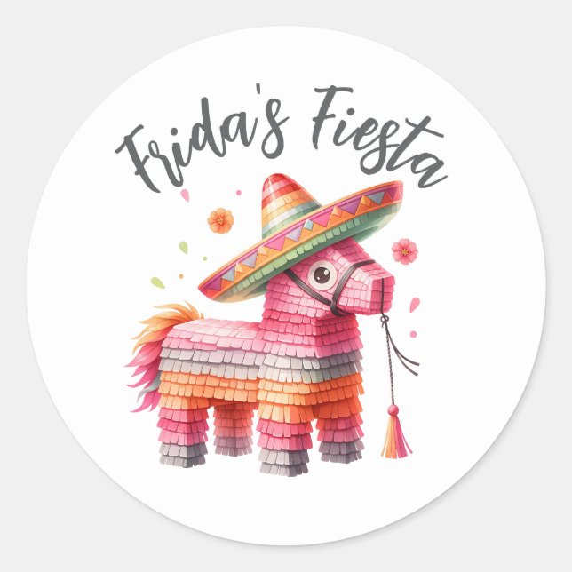 Sticker Rond Aquarelle mexicaine Piñata Sombrero Nom personnali (Devant)