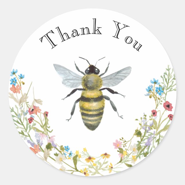 Sticker Rond Aquarelle Miel Abeille Merci de courge personnalis (Devant)