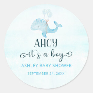 Sticker Rond Aquarelle mignon petit baby shower de baleine