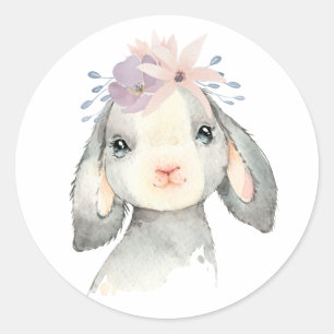 Sticker Rond Aquarelle mignonne Agneau bébé avec fleurs