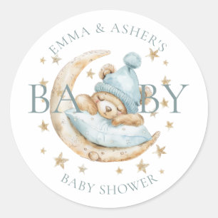 Sticker Rond Aquarelle mignonne Baby shower bleu Ours en Teddy