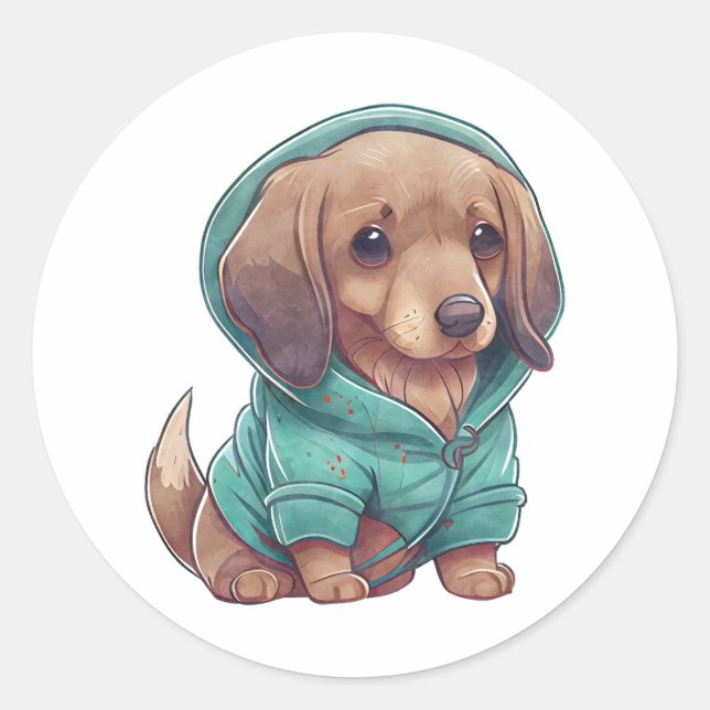 Sticker Rond Aquarelle mignonne Chiot en Sweat (Devant)