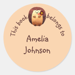 Sticker Rond Aquarelle mignonne Hérisson Animal Plaque de livre