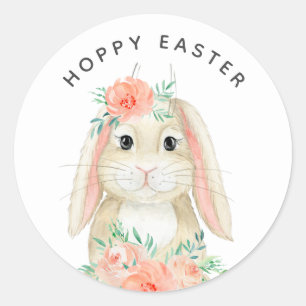Sticker Rond Aquarelle mignonne Lapin Floral Hoppy Pâques