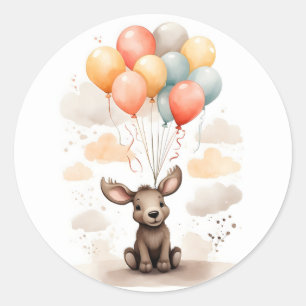 Sticker Rond Aquarelle mignonne Oie Rouge Bleu Jaune Ballons