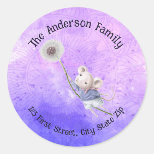 Sticker Rond Aquarelle mignonne Souris Dandelion animal