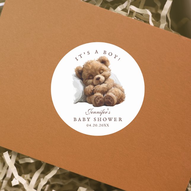 Sticker Rond Aquarelle mignonne Teddy Ours C'Est Un Garçon (Créateur téléchargé)