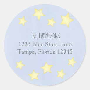 Sticker Rond Aquarelle minimaliste Blue Stars Adresse de retour