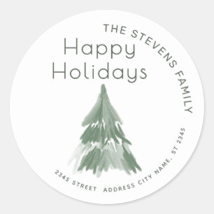 Sticker Rond Aquarelle minimaliste Happy Holidays