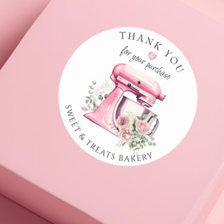 Sticker Rond Aquarelle Mixer rose boulangerie Merci