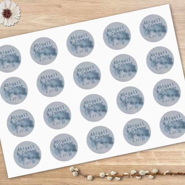 Sticker Rond Aquarelle moderne Abstraite ardoise bleu gris (Créateur téléchargé)