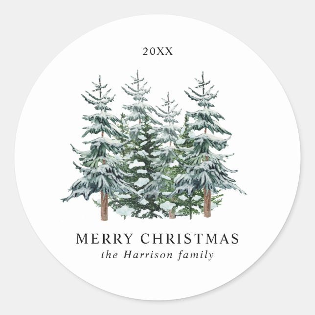 Sticker Rond Aquarelle moderne Arbre de Noël Non photo (Devant)