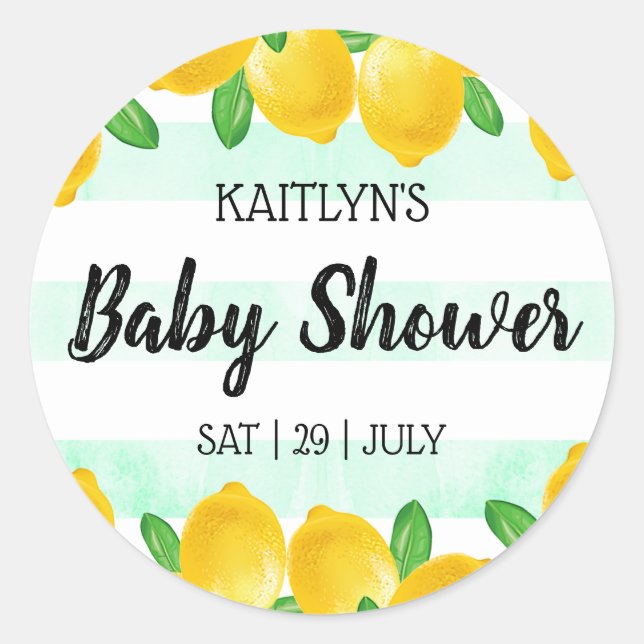 Sticker Rond Aquarelle moderne Baby shower citronnier (Devant)