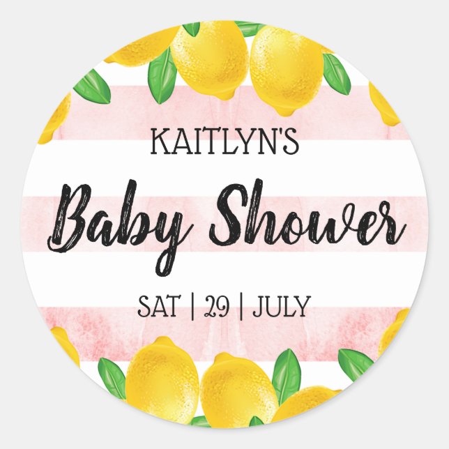 Sticker Rond Aquarelle moderne Baby shower citronnier (Devant)