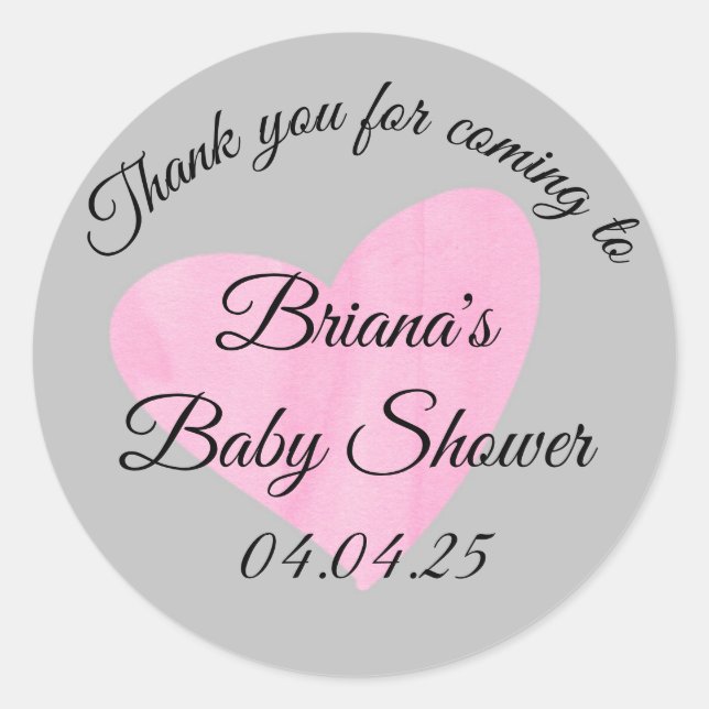 Sticker Rond Aquarelle moderne Baby shower Coeur rose (Devant)