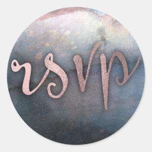 Sticker Rond Aquarelle moderne Bleu & Rose Or Glam rose RSVP