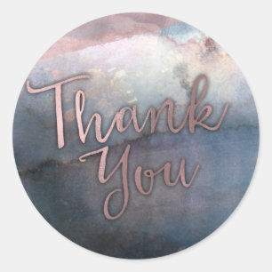 Sticker Rond Aquarelle Moderne Bleu & Rose Or Rose Favori