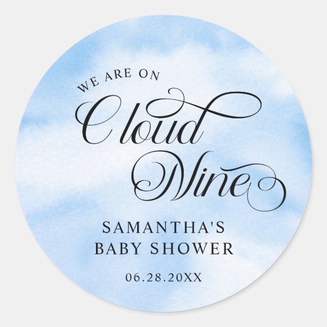 Sticker Rond Aquarelle moderne Blue Cloud Neuf Baby shower (Devant)