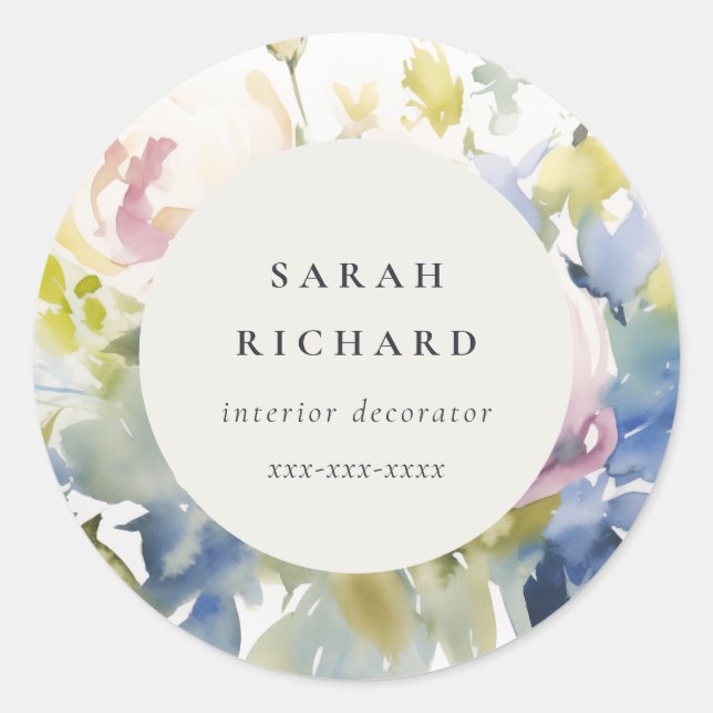 Sticker Rond Aquarelle moderne Blush Lilac Rose Floral Business (Devant)