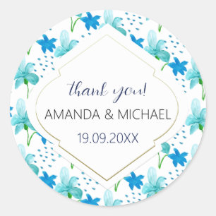 Sticker Rond Aquarelle moderne Boho Iris Blue Abstrait