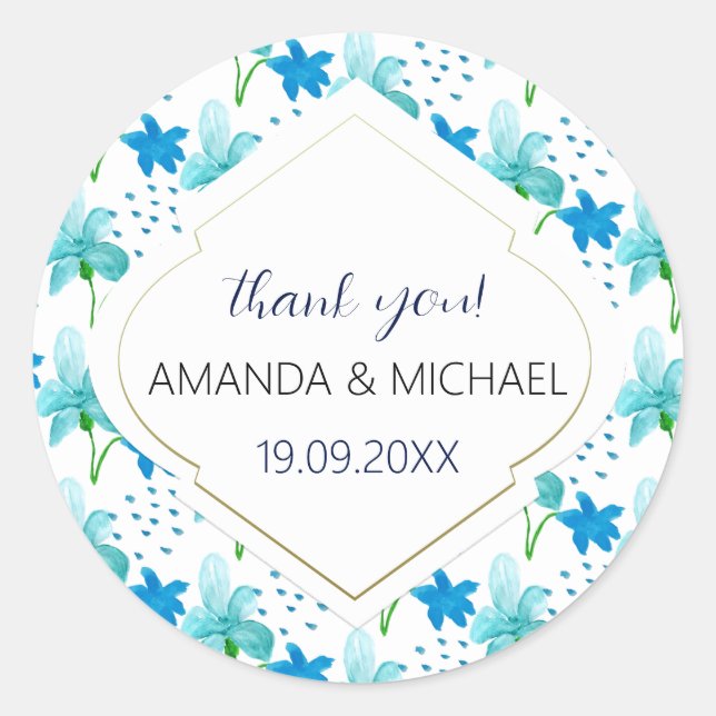 Sticker Rond Aquarelle moderne Boho Iris Blue Abstrait (Devant)