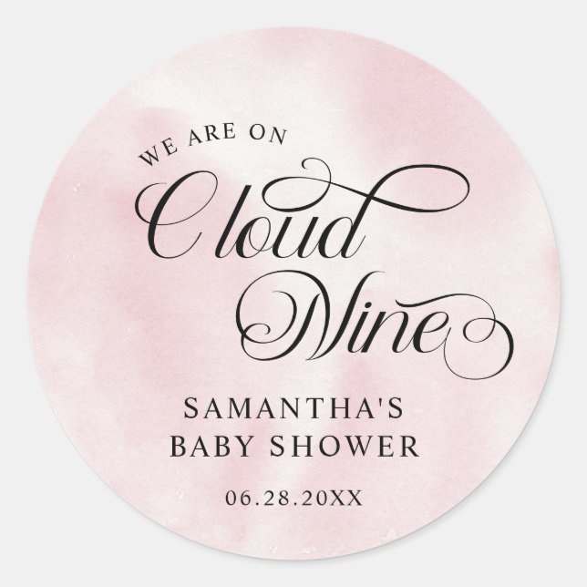 Sticker Rond Aquarelle moderne Cloud rose Neuf Baby shower (Devant)
