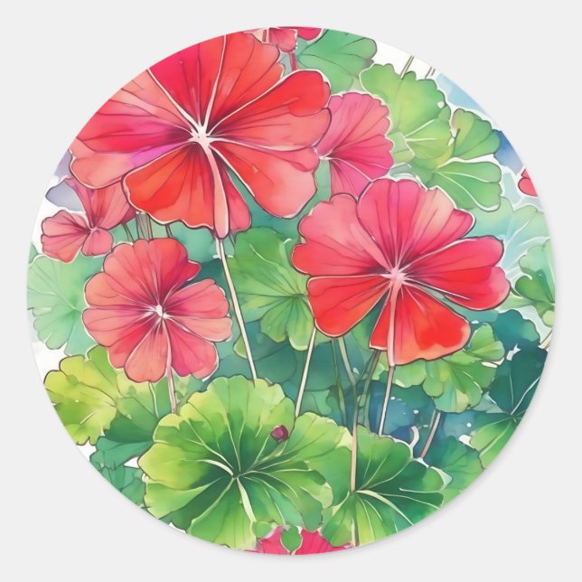 Sticker Rond Aquarelle moderne de géranium (Devant)