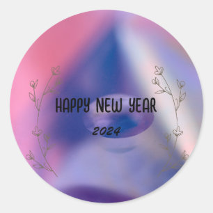 Sticker Rond Aquarelle moderne dégradante florale Bonne année