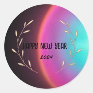 Sticker Rond Aquarelle moderne dégradante florale Bonne année