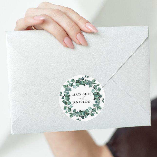 Sticker Rond Aquarelle moderne Eucalyptus Mariage de verdure (Créateur téléchargé)