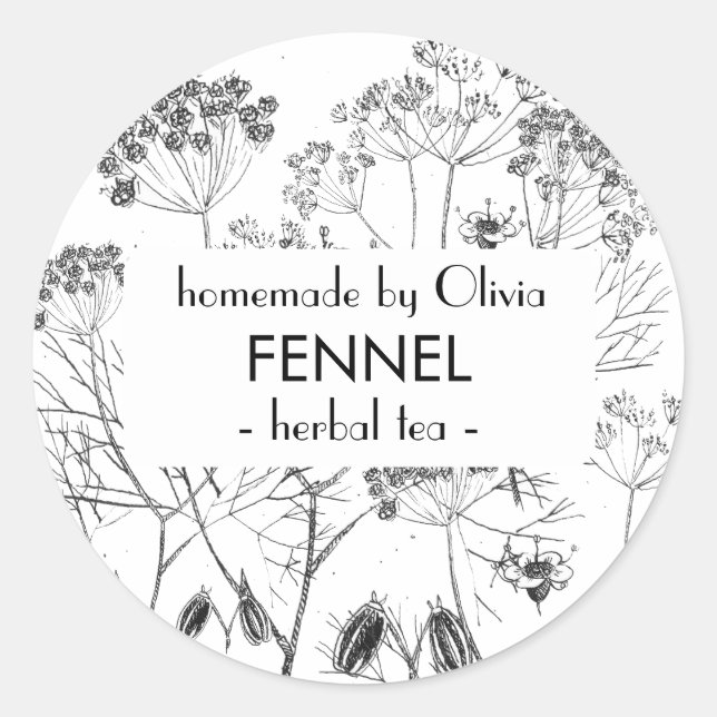 Sticker Rond Aquarelle moderne Fennel Foeniculum vulgare Herbe (Devant)
