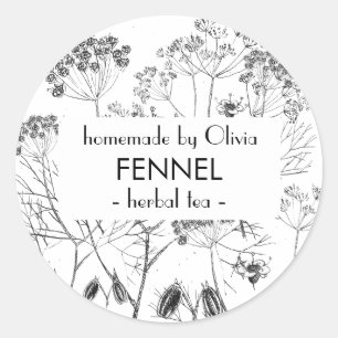 Sticker Rond Aquarelle moderne Fennel Foeniculum vulgare Herbe